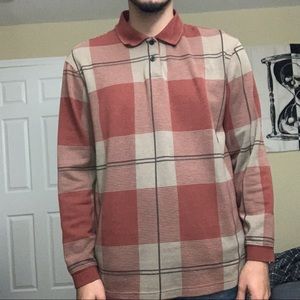 Haggar Red Patterned Long Sleeve Polo Size Medium